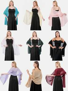 1 件女士柔软纯色透明雪纺披肩，派对舞会礼服配饰