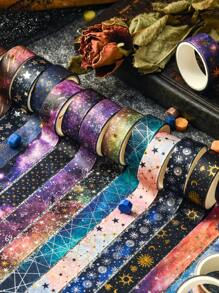12/6rolls/Box Galactic Splendor Star Washi Tape, Scrapbook Supplies Tape Dispenser Washi Tape, Starry Sky Bronzing Washi Tape Set With Dream Planet Design(0.59*78.74in) School Supplies, Back To School