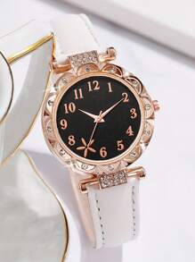 Set de 6 relojes de mujer con correa de piel de estrella de mar blanca - Esfera de escala de barra de moda, relojes de cuarzo minimalistas casuales para uso diario