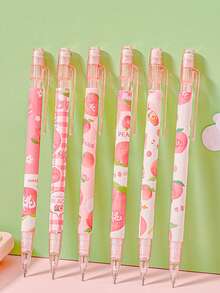 Creative Automatic Peach Shaped Mechanical Pencil, High-Stylish Student Pencil For Campus Study, Perfect For Back To School, Birthday Gift, And Reward - Multicolor - View 6