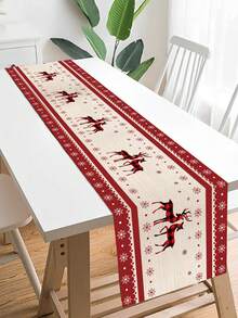 1Pc Christmas Polyester Table Runner Table Cloth,Christmas Table Flag With Deer Snowflake Design,Christmas Decoration Supplies,Xmas Party Decor,Home Decor,Table Decor,Christmas Decor,Christmas Gift - Snowflake Elk - View 3