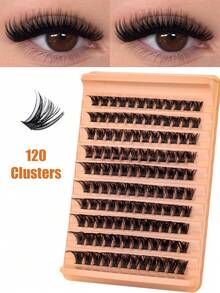 MEM 120/140Pcs Faux Mink D Curled Cluster Lashes, Natural Thick Reusable Lightweight DIY Lash Extensions For Beginners, Daily Travel Wedding Date Party Festival, Christmas Halloween Beauty Gift - D - View 3