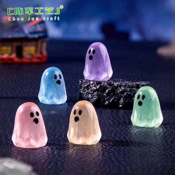 5 stuks/10 stuks lichtgevende spookachtige harsdecoraties, DIY decoraties en hangende accessoires, mini micro landschapsornamenten, spookachtige pompoenfeestdecoraties, Halloween cartoon rekwisietendecoraties, lichtgevende kleine decoraties, lichtgevende kleine sculpturen, vakantiecadeaus