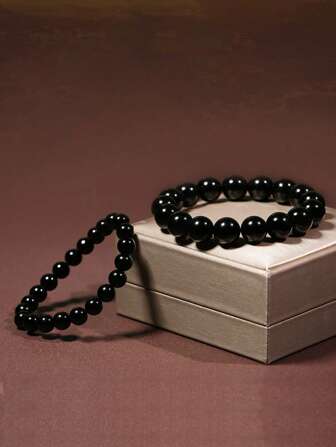 Natural Obsidian 1pc Black Bracelet - 10-16mm For Men And Women