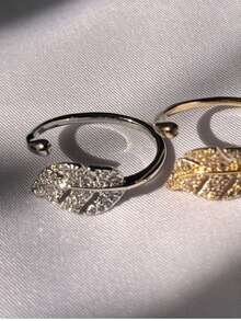 Women's Semi-Jewelry Ring Open Adjustable Adjustable Leaf With Zirconia Shine Rhinestones Nature Shiny Stones Romantic And Elegant - Bạc - Xem 4