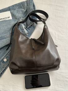 Bolso de hombro de gran capacidad y unicolor vintage para mujer, versátil bolso bandolera con asa, gran capacidad, bolso de hombro tipo hobo, bolso de bandolera casual para el trabajo