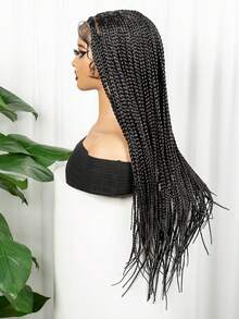 Full Lace Black Braided Wig Afro Women Cornrow Braid Wig Women Lace Frontal Braid Wig Synthetic Square Weave Braids - 黑色 - 查看 5