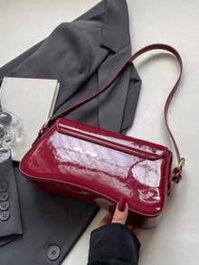 Bolso cuadrado con solapa ligero y estilo business casual minimalista para adolescentes, mujeres, estudiantes universitarios, principiantes y trabajadores de cuello blanco. Perfecto para la oficina, la universidad, el trabajo, los viajes, los eventos y las salidas. Elegante bolso burdeos de moda para mujeres. - Burdeos - Ver 8