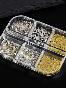 2Box Flower Design Nail Art Decoration,Gold Silver Steel Ball Jewelry Rhineston Nail Supplies Nails Nail Charms Nail Gems