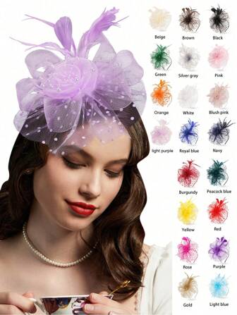 1 pieza Fascinador con plumas para fiesta de té, elegante sombrero tipo Kentucky Derby, sombrero de fiesta de cóctel, boda y novia, diadema de fascinador para mujer y niña, regalo de cumpleaños
