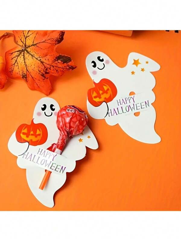 50 pièces d'emballages carton épais pour bonbons d'Halloween avec fantômes et citrouilles ! Emballage cartonné décoratif pour bonbons d'Halloween, cartes de décoration pour gâteaux, cartes de sucettes avec fantôme et citrouille, cartes de messages.