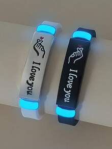 ATLVXJL 2 件/套夜光硅胶手指心形手链，友谊/情侣饰品，休闲日常佩戴，适合情人节送礼