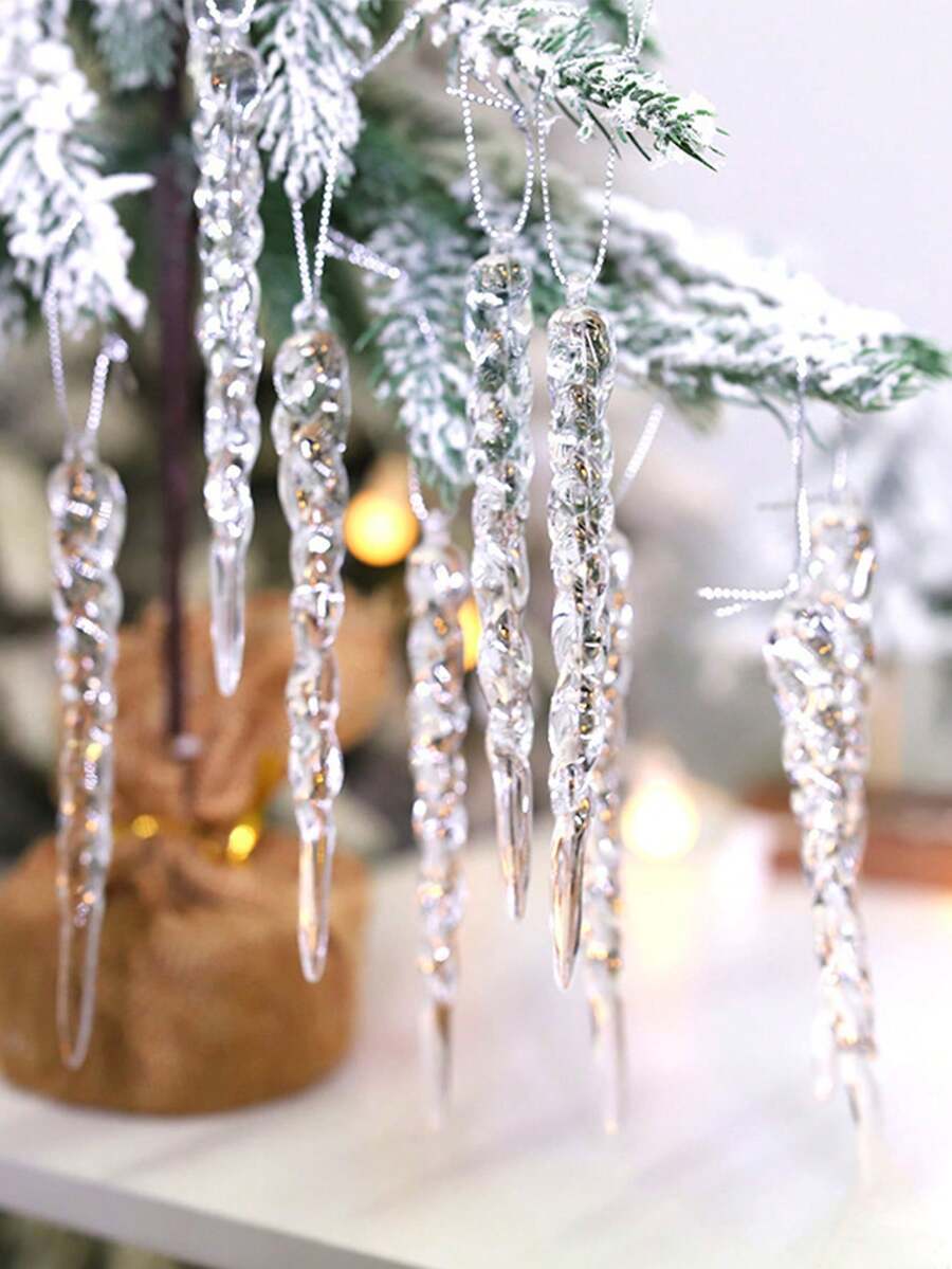 1件圣诞装饰透明冰棒挂件，水晶雪花亚克力吊坠，适用于圣诞树，适合装饰圣诞树、冬季、新年派对、家居及房间装饰，圣诞装饰品，圣诞礼物，圣诞装饰
