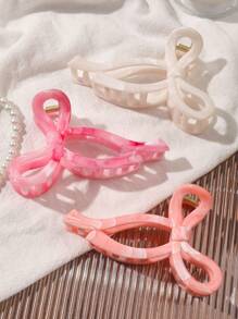 3 件套 ABS 材质春夏女孩大理石渐变梦幻粉色和橙色可爱丝带蝴蝶结发夹，适合海滩和海边发饰时尚发饰优雅发夹秋冬度假装女士