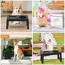 Elevated Dog Bowls Foldable,With Slow Feeder And No Spill Water Bowl, Raised Pet Bowl Stand For Large Sized Dogs,5 Heights Adjustable Elevated Pet Bowls Cat Food And Water Feeding Bowl Set, 9/11/12/14 Inch, Black