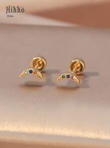 Hihho 2 brincos giratórios hipoalergênicos, de aço inoxidável, com formato de coração, triângulo, losango, crescente, microrosca, zircônia cúbica, joia para piercing corporal, presente adequado para encontros, trabalho, vida diária, uso casual