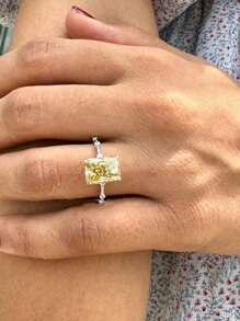 1pc Elegant Luxurious Square Yellow Ring,Four-Prong Setting, Perfect For Weddings, Engagements, Anniversaries, Valentine'S Day, And Birthday Gifts, Wedding Jewelr(No Box)