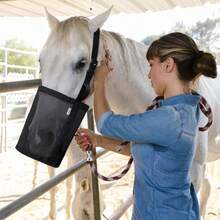 1 件装马饲料袋，用于谷物的马饲料袋，重型 PVC 网袋，Feed Rite 袋，马匹放牧口套，紧凑型，配有可调节肩带，耐用按扣和弹性肩带 - 彩色 - 查看 7