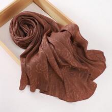 1pc Women Classic Solid Color Rose Embossed Pleated Scarf, Lightweight Breathable Casual Elegant, Suitable For Outings, Daily Wear, Fashion Traveling, Shawl