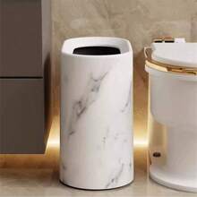 1pc Plastic Marble Or Wood Grain Textured Corner Garbage Can, Stylish Trash Bin, Suitable For Bathroom, Kitchen, Living Room - No Electricity Required, Fits Tight Spaces