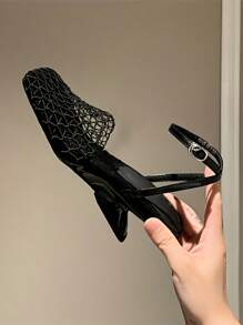 Niche New High Heel Sandals For Women, Suitable For Party, Preppy, Elegant, Casual, Business, Street, Nightclub, Fabric & Mesh Patchwork, Fashion High Heel Slippers For Women, Party, Office, Home, Outdoor, Summer