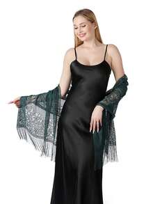 قطعة واحدة، وشاح كلاسيكي للسيدات، لون أحادي، مفرغ، قابل للتنفس ومزين بالشراريب، وشاح أناقة حريري لفستان السهرة الزفاف