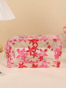 INS Style Delicate Hyuna Flower Transparent Waterproof Cosmetic Bag, Multi-Color Floral PVC Waterproof Portable Large Capacity Girly Organizer Travel Toiletry Bag