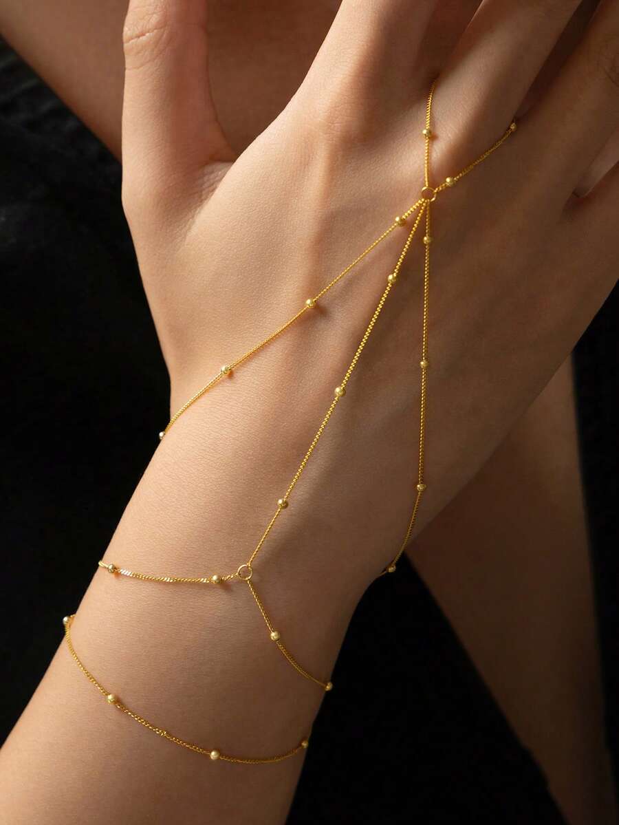 [精美礼物] 925 银多层串珠指节掸子手链 - 时尚配饰，适合约会、派对、送给女朋友、妻子、母亲的生日礼物 - 手鍊 - 查看 1