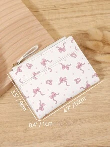 女士时尚新款蝴蝶结印花短款钱包零钱包时尚拉链款卡夹钥匙和现金通用小收纳包女士钱包女式钱包迷你钱包零钱包小钱包可爱钱包 - 白色 - 查看 3