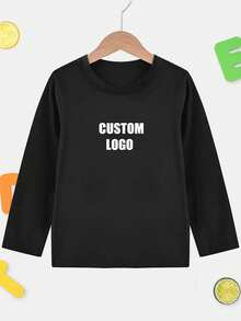 Customized Long Sleeve Tops For Kids Boys And Girls - Customized Icon LOGO/Halloween/Christmas/Class Uniform/Dance Team LOGO/Customized Photo/Birthday/Anniversary/Pet/Text/Unique T-Shirt With Stretch