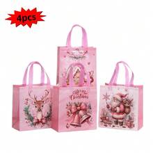 4pcs/25pcs Christmas Party Non-Woven Gift Bags, Santa Claus, Christmas Tree, Reindeer, Bell Print Non-Woven Gift Bags, Storage Bags, Non-Woven Bags, Shopping Bags, Party Favors, Party Bags, Party Gift Bags, Craft Tote Bags, Party Favors, Birthday Decorations, Party Gift Decorations
