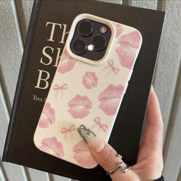 1 Stück elegantes TPU-Handyhülle mit rosa Lippen-Muster und Schleifen-Design, kompatibel mit iPhone/Redmi Smartphones