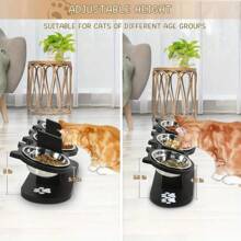 Raised Cat Food Bowls For Indoor Cats, Elevated Cat Bowls, Adjustable Heights Pet Bowl With Black Shelf, 3 Stainless Steel Elevated Cat Bowls Stand With 15°Tilted, Cat Food And Water Bowl Set