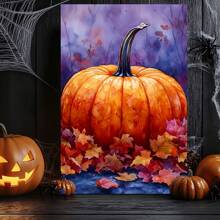 1 Piece,Colorful Pumpkins, Fallen Leaves, Watercolor Style, Vibrant, Autumn Background,Halloween Modern Frameless Art Decoration Painting, Printed Posters Mural, Waterproof Canvas,Suitable For Home, Office, Bedroom, Living Room, Study, Bathroom, Bar, Wall Arts And Home Decoration, Is An Ideal Holiday Gift Halloween Decor Fall Decor Room Decor