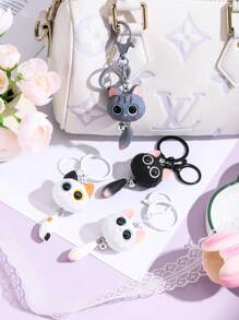 1 buc breloc drăguț și elegant cu ochi mari, pisică cu clopoțel, accesoriu decorativ perfect pentru geantă, cheie, telefon, cadou excelent, accesorii auto, Goth Y2k