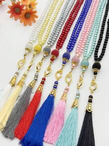 1 pieza Juego de caja con cuentas de cristal, 99 piezas de cuentas de perlas falsas y borlas, rosario musulmán, pulsera minimalista y elegante para uso diario