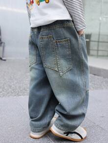 Jeans dritti e morbidi per ragazzi, adatti per uso quotidiano, scuola, abbigliamento casual all'aperto, autunno