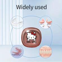 Sanrio 1pc Hello Kitty Premium Transparent Denture Box, Durable Matte Finish, Portable Denture Storage Case, Odorless Personal Care Accessory, Suitable For Travel And Storage For Women Storage Organizer Travel Essentials Back To School Dormitory Storage