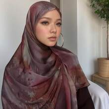 1 件波西米亚印花时尚长围巾/头巾，女士日常/户外穿着，春夏季透气披肩配饰 - 玫紅 - 查看 3