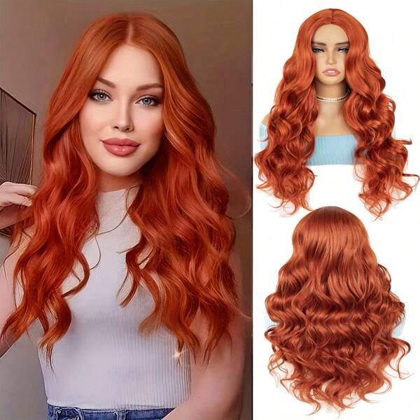 26 Inch Orange-Red Long Curly Hair Gorgeous Stylish Synthetic Wigs For Women(Orange Red)