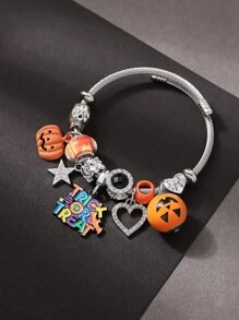 Cross-Border Popular Personalized Design Halloween Bracelet, Funny Skeleton, Ghost, Spider Web, Heart, Pumpkin Pendant, Party Bracelet Bangle
