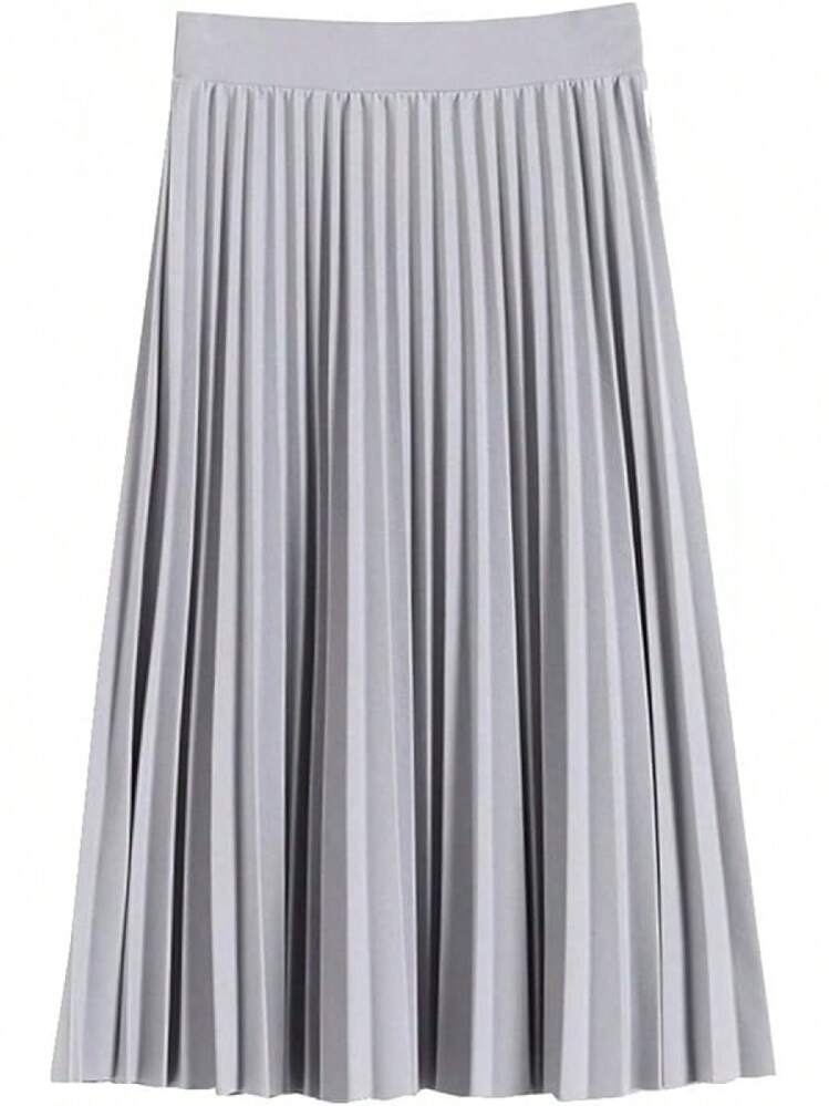 Women's High Waist Pleated Skirt A Line Swing Midi Skirt - xám - Xem 4