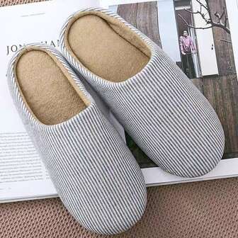 1 Pair Simple Indoor Soft-Sole Lightweight Men Slippers, Couple Thermal Slippers, Non-Slip Quiet Bedroom Slippers, Spring/Autumn/Winter