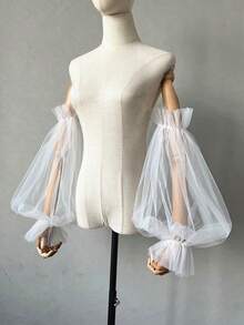 1pair Women Solid Flounce Sleeve Elegant Bridal Arm Sleeves For Wedding Autumn Accessories - White - View 14
