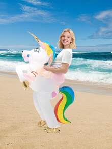 1 件成人充气独角兽骑士服装，适用于万圣节、复活节和主题活动，有趣的照片道具和舞台表演配件，俏皮活动服装，充气服装 - 白色 - 查看 4