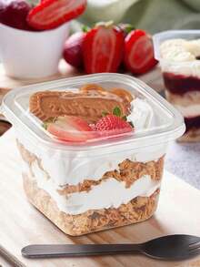 50 个/包 12 盎司带盖塑料甜点杯，透明方形蛋糕杯甜点容器，用于布丁、慕斯、水果酸奶和脆饼，厨房配件