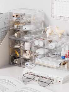 1 pieza Caja expositor de joyería transparente multinivel, organizador a prueba de polvo de gran capacidad para cajón o escritorio - transparente - Ver 7