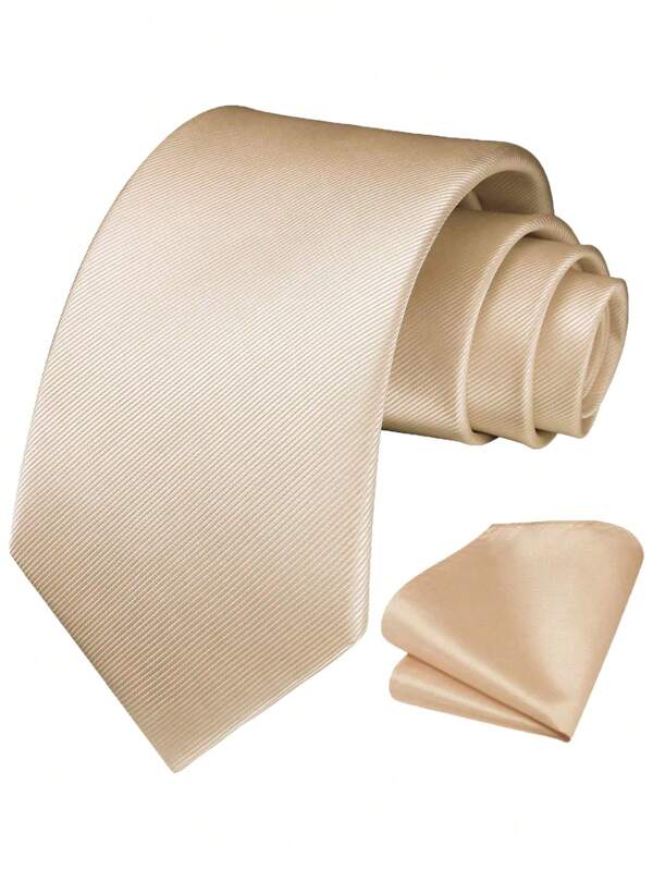 1pc Men's Champagne Colored Tie Handkerchief Set, Wedding Party Groom Tie Set, Business Classic Versatile, Suitable For Wedding Celebrations And Daily Suit Wearing