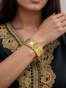 1pc Women's Gold Plated Turkish Coin Bracelet, Rhinestone Embellished, Middle Eastern Dubai Style Charm Bracelet, Wedding Jewelry Gift