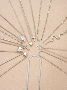 7/12pcs Fashion Minimalist Heart, Star, Snake, Cross, Butterfly Rhinestone Pendant Necklace Set, Gift For Women, Suitable For Date, Vacation, Party, Daily Wear